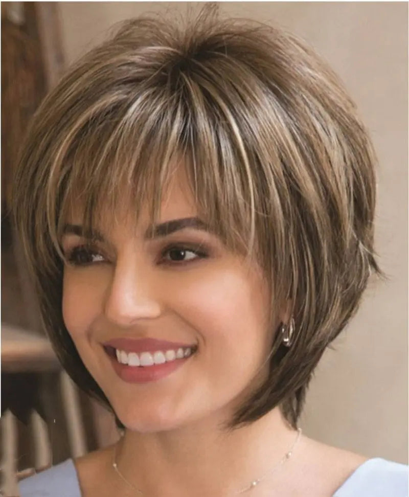 Mixed Blonde Brown Short Wigs Natural Hair Wigs Heat Resistant Hair Wig - Wigs World | Premium Wigs for Every Style