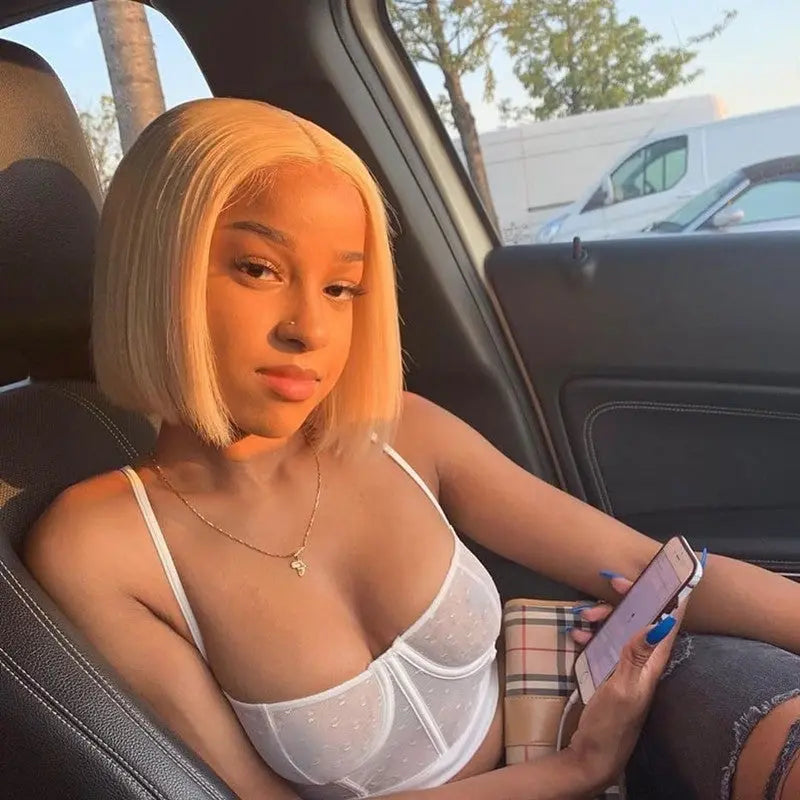 613 Blonde Bob Wig Short Straight Human Hair Wigs For Women - Wigs World | Premium Wigs for Every Style