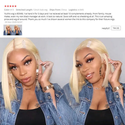 613 Blonde Bob Wig Short Straight Human Hair Wigs For Women - Wigs World | Premium Wigs for Every Style